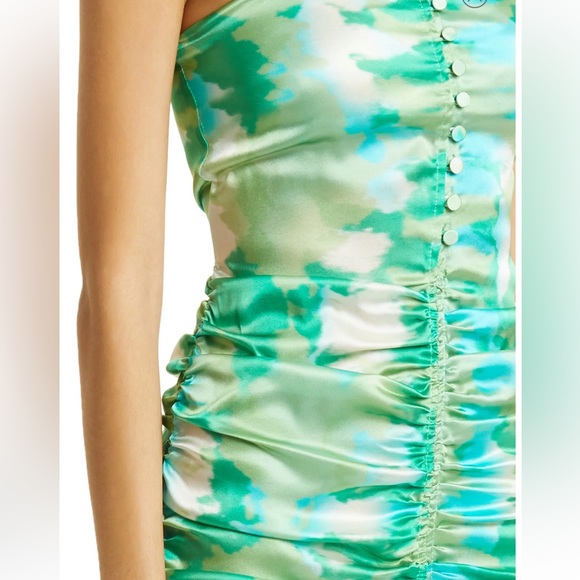 NWT GANNI Ruched Stretch Organic Silk Dress in Lily Green size 0 - Picture 4 of 6
